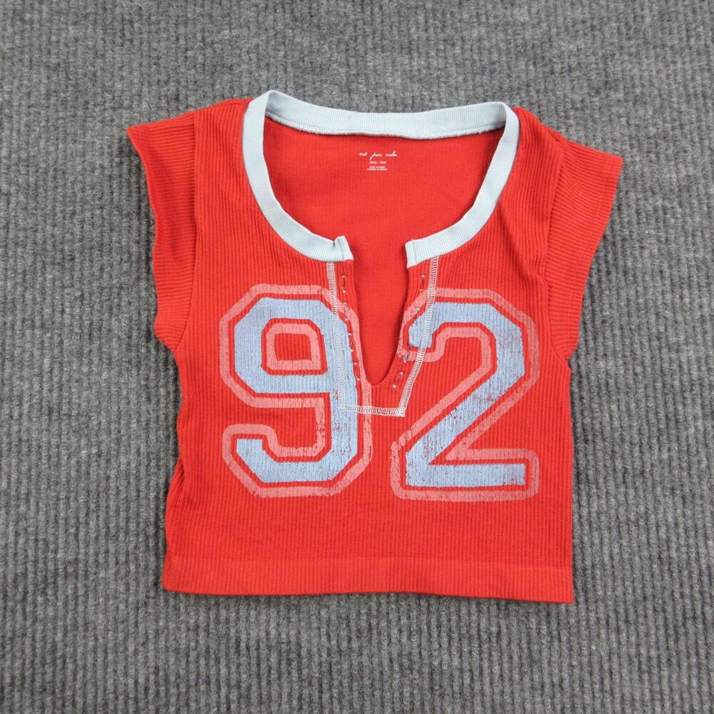 Out From Under Tank Womens XS/S Red Cropped Ribbed Scoop Snap 92 Graphic